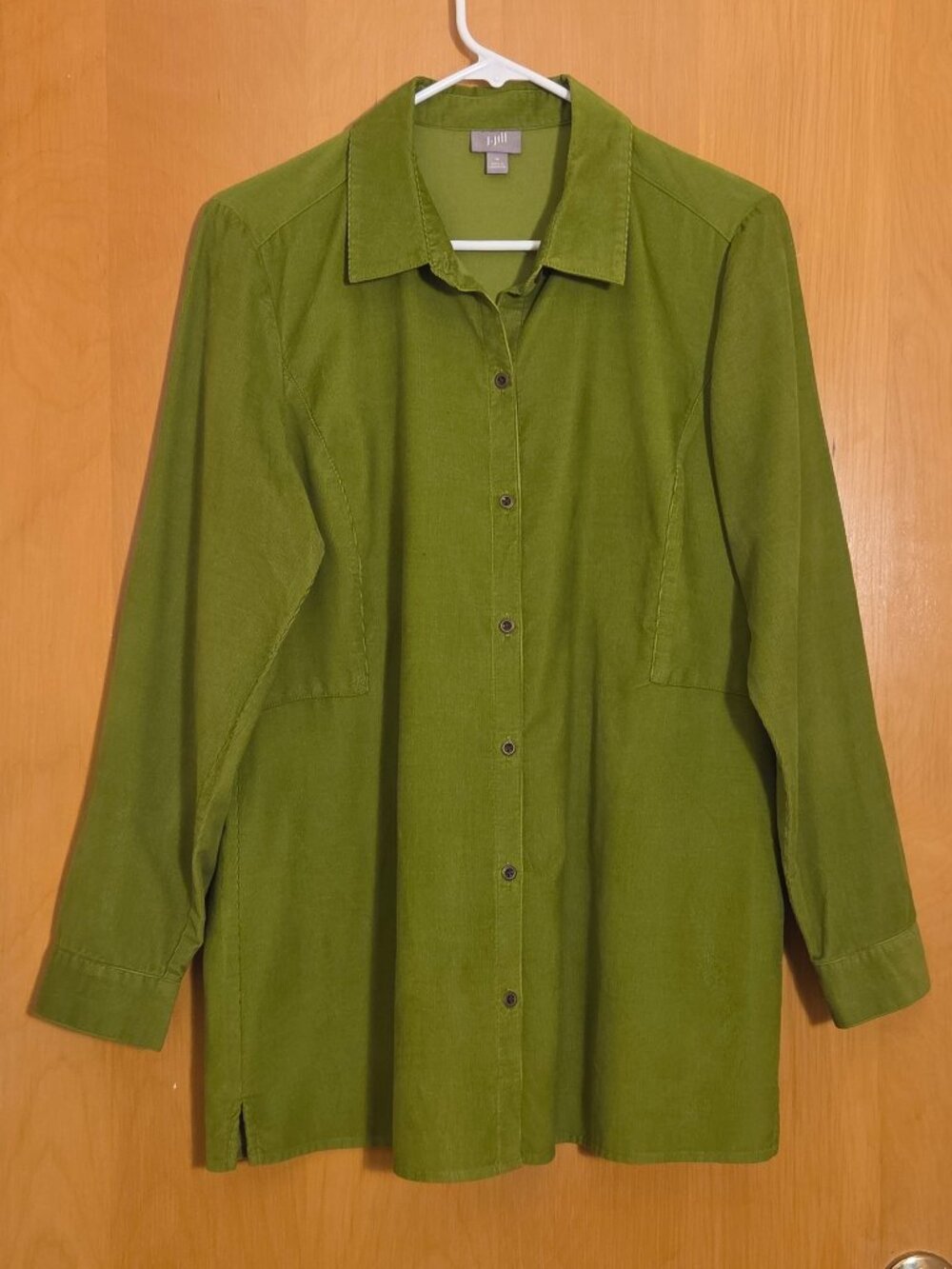 J Jill Shirt Corduroy Button Front Tunic Top Size M Chartreuse Green 100% Cotton